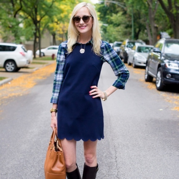 J. Crew Dresses & Skirts - J. CREW Scalloped Shift Dress Navy Blue {O29}